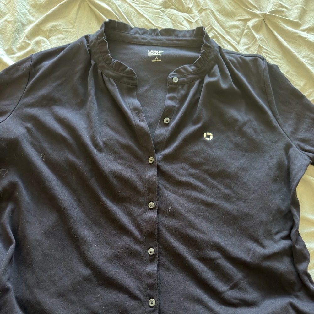 Lands End Chase Bank Navy Blue top